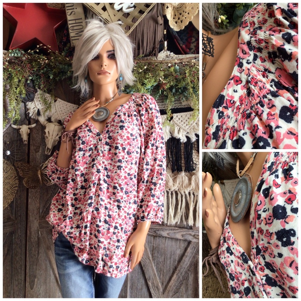 Beautiful Pinks and Black Floral Tunic With Three Quarter Sleeves